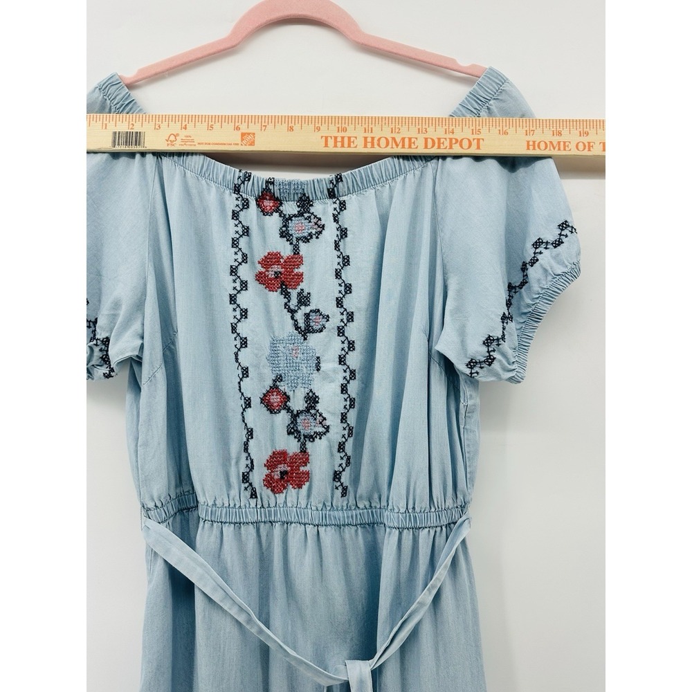 Old Navy Embroidered Peasant Dress Women Blue Tie Sleeve Boho Cottagecore NN24 - Picture 4 of 14